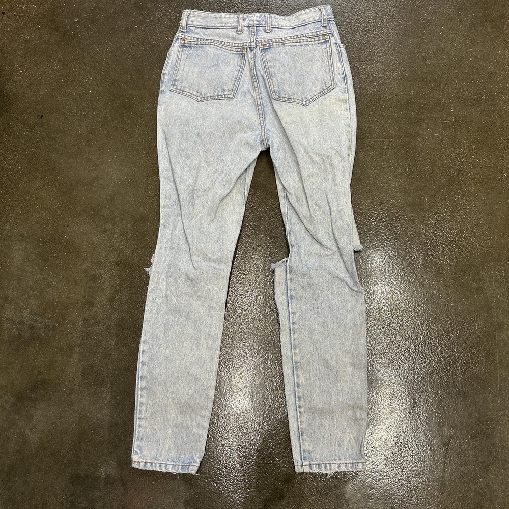 High Waist Jeans Womens Small Light Wash Distressed Ripped Denim Mom Pants - Picture 3 of 7